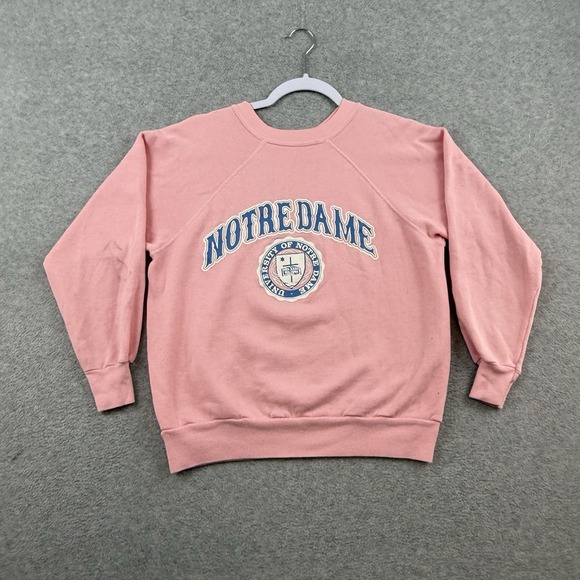 American Vintage Tops - Vintage 80s Notre Dame Sweatshirt Pink Blue‎ Raglan Letters Medium Girly Rare M